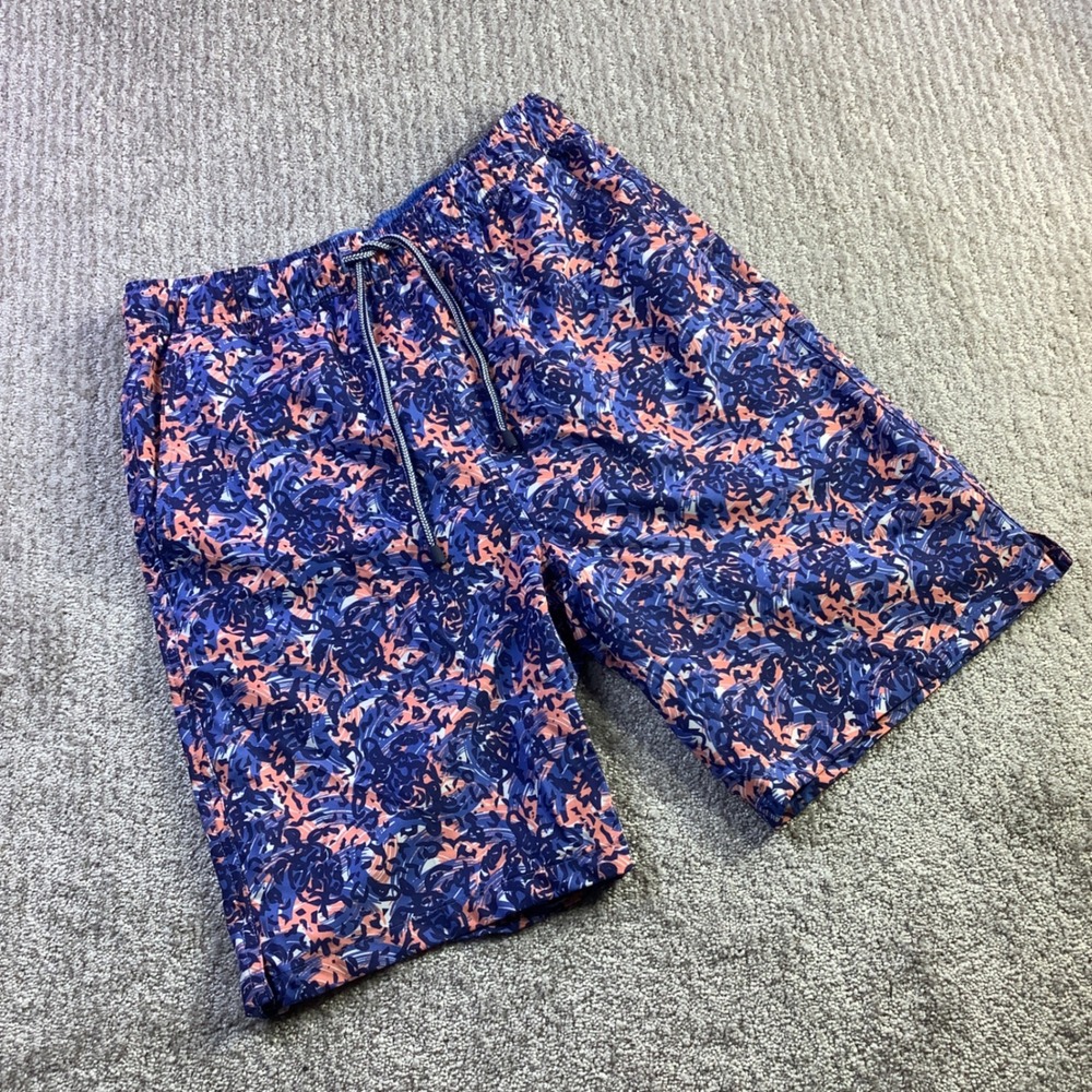 Peter Millar Seaside Mens Blue Abstract Swirl Swim Trunks Shorts Size S NWT
